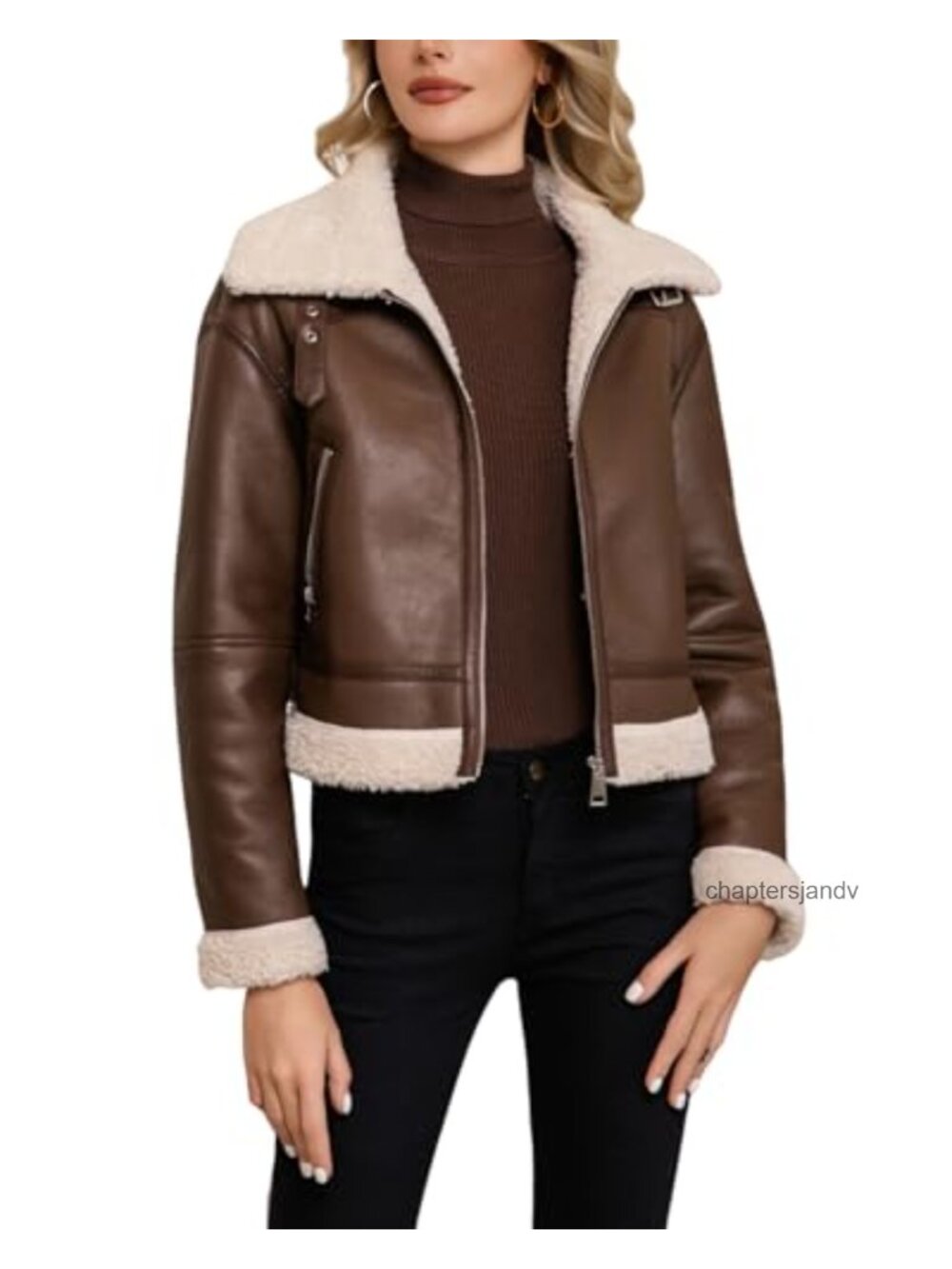 Faux Fur Lined Cropped Faux Leather Shearing Jacket